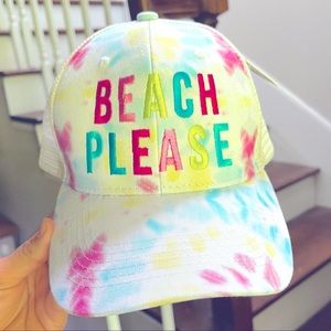 BEACH PLEASE snap-back trucker hat tie dye